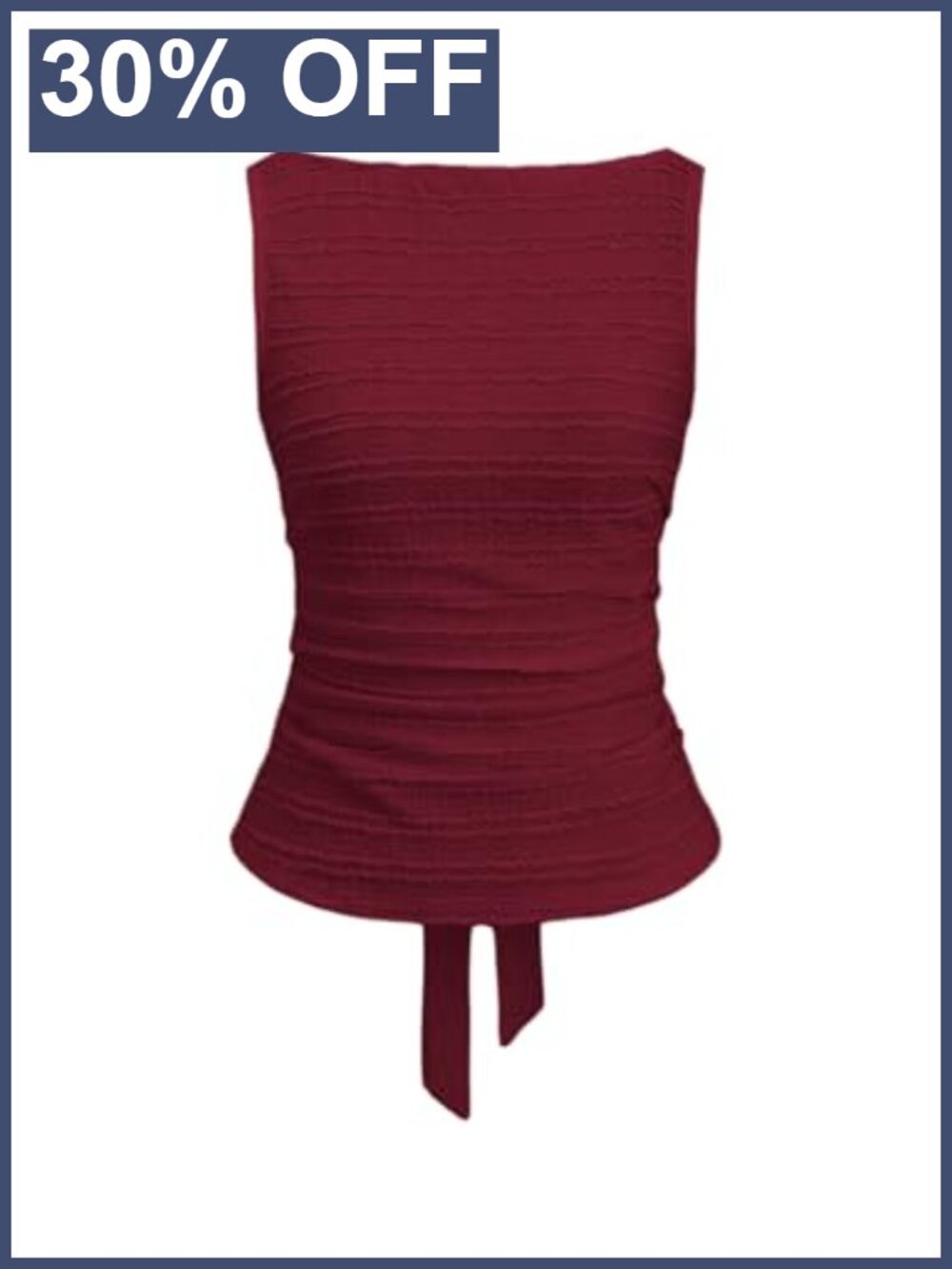 Women's Boat Neck Tank Top Tie Back Sleeveless Slim Fit Dressy Blouse